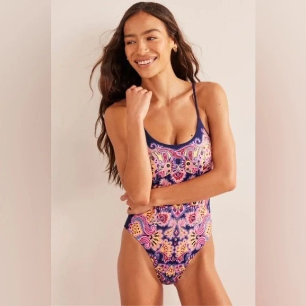 Boden Scoop Tie Back pink paradise paisley Swimsuit NWT